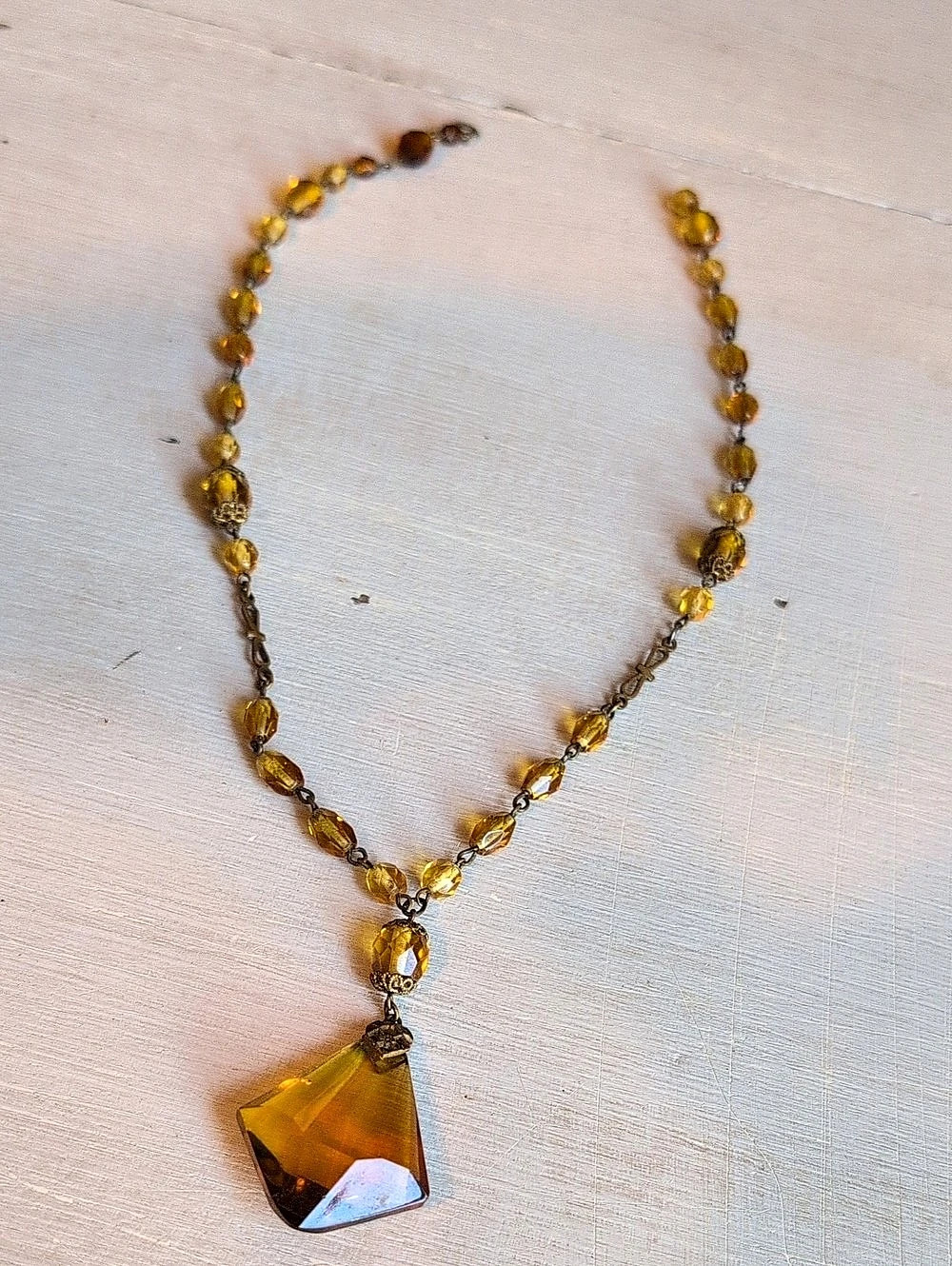 Vintage CZECHO SLOVAKIA Amber-Tone Beaded Pendant Necklace